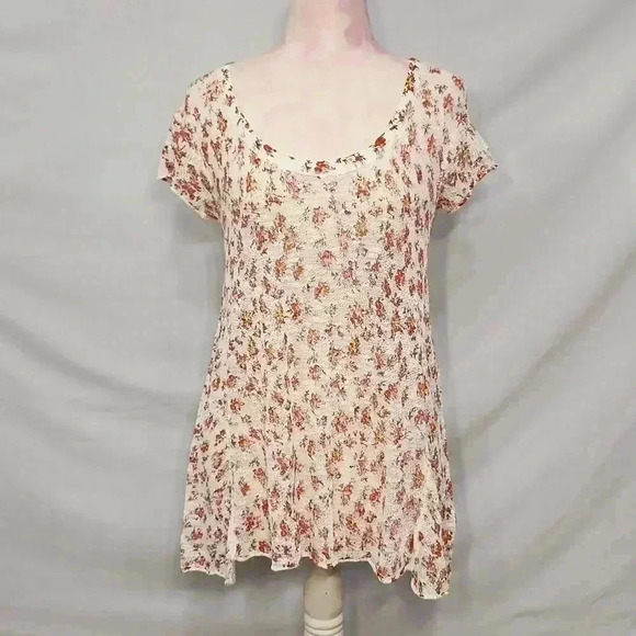 Free People Floral Knit Short Sleeve Sheer Top - Picture 1 of 7